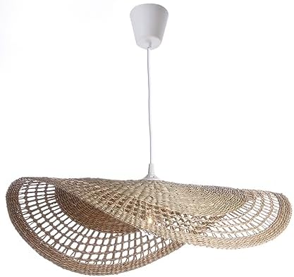 Lussiol - Lanternette Ondine, lustre bohème naturel - lampe suspendue rotin tressé - câble blanc - douille E27 - LED pos