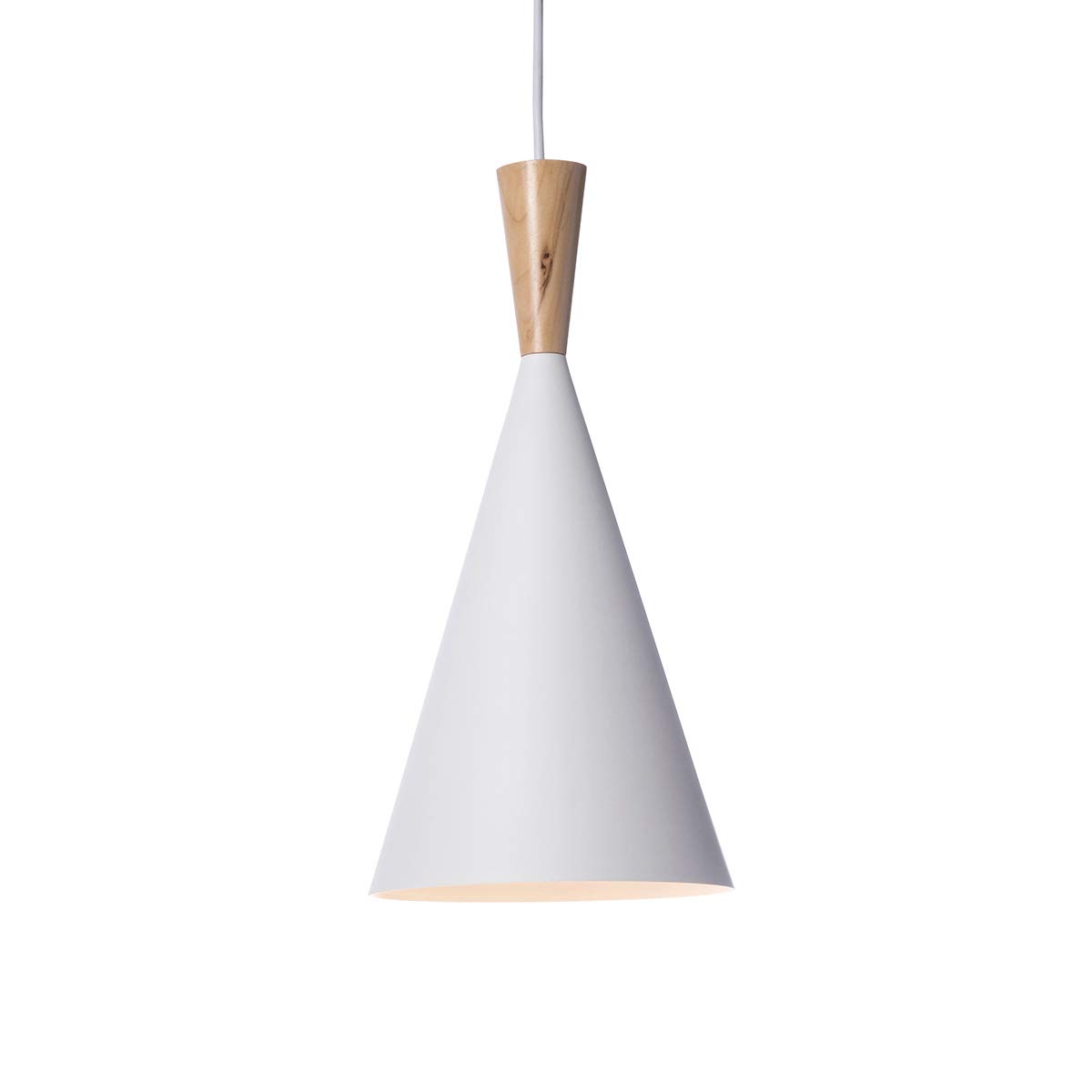 LUSSIOL Luminaire Ingrid : suspension en métal et bois blanc/naturel pour intérieur, design moderne, Ø 19 x H 39 cm | lu