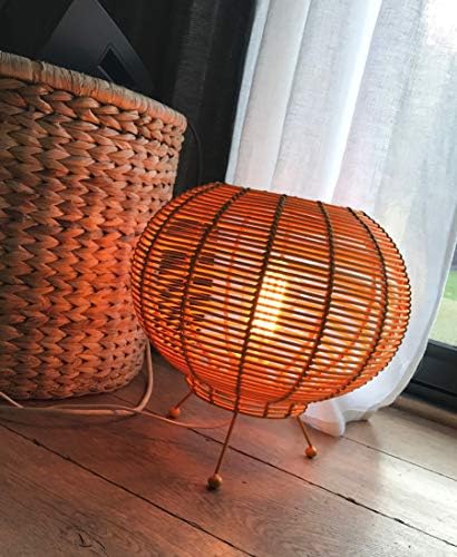 LUSSIOL Luminaire Korba jaune décoratif en rotin, idéal pour la maison, éclairage comprenant 60 W, Ø 30 x H 26 cm