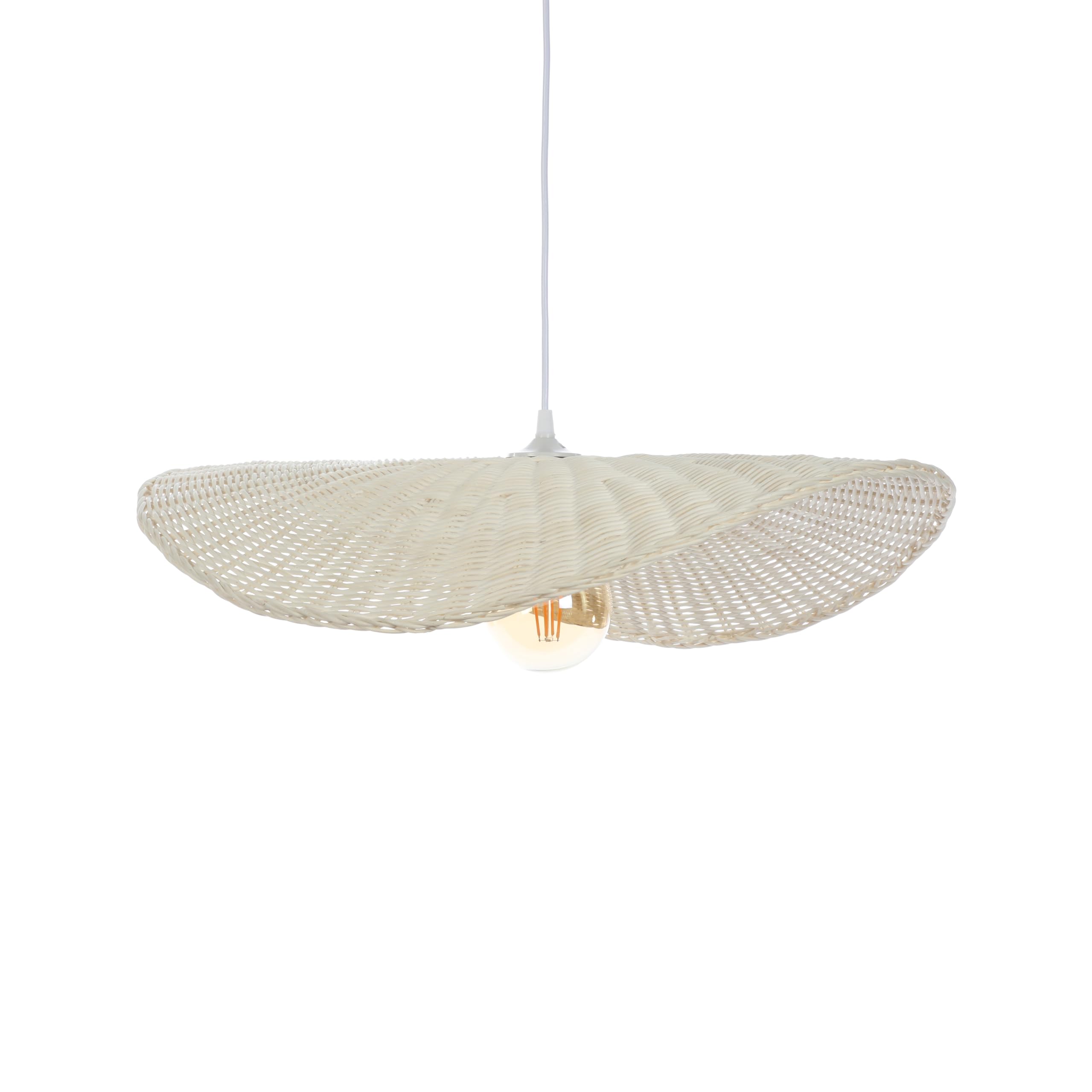 LUSSIOL - Lampes suspendues en rotin tressé naturel puis blanchi - Lampe Padang - Possibilité LED - 60W max - Câble blan